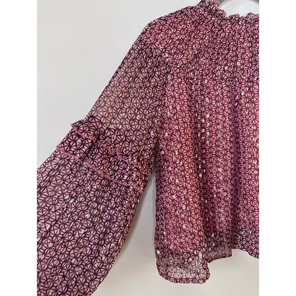 Oliphant Ruffle Sleeve Blouse Morocco Petal Pink Gold Size XXS - Picture 4 of 7